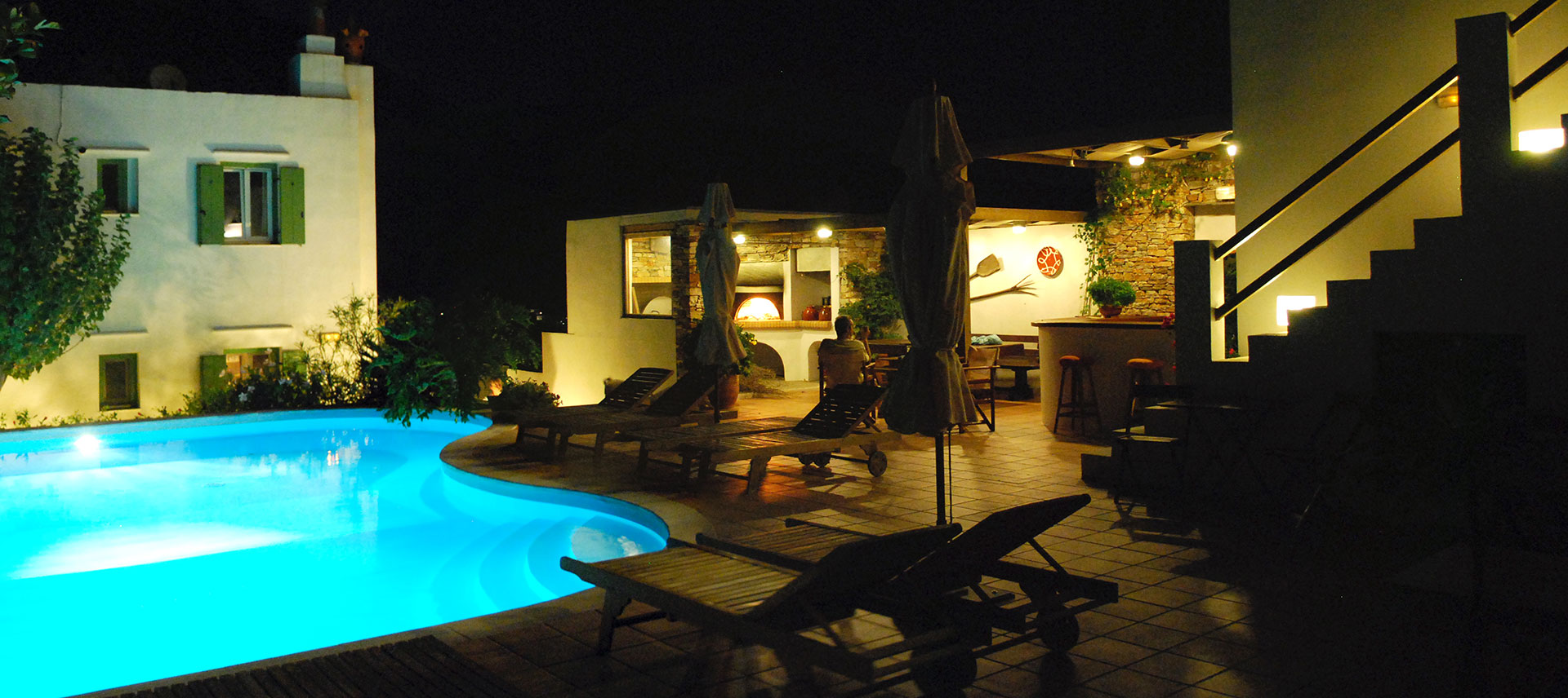 The pool area at Margado accommodation in Sifnos