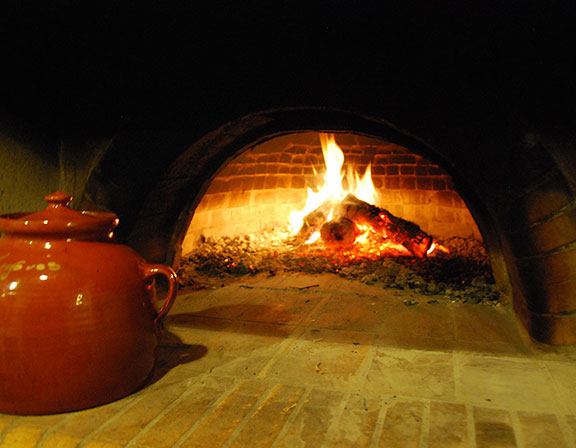 Traditional chick pea soup cooked in the wood oven